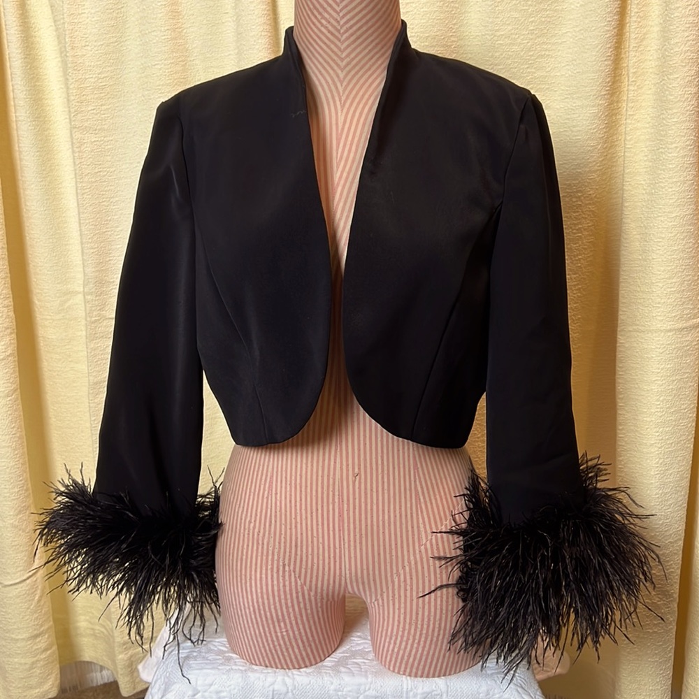 Bolero Style Jacket Feather Cuffs